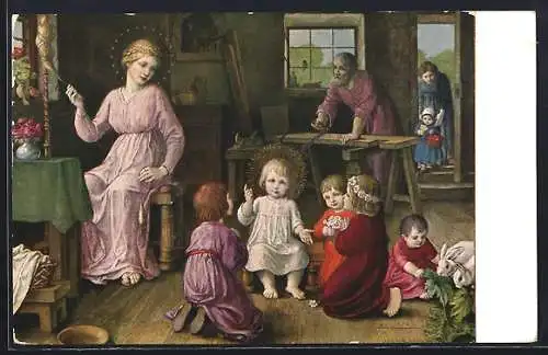 Künstler-AK Hans Huber-Sulzemoos: Holy Family, Heilige Familie in ihrer Stube