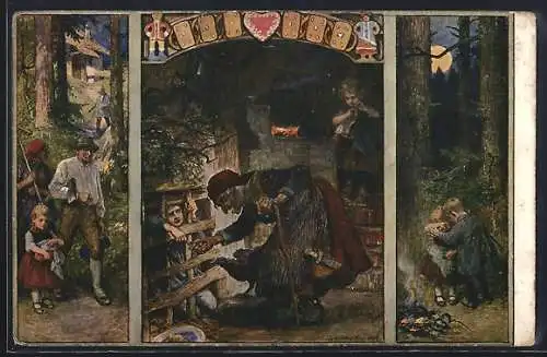AK Hänsel und Gretel bei der Hexe am Knusperhaus