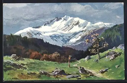 Künstler-AK August Splitgerber: Schneebedecktes Gebirgsmassiv