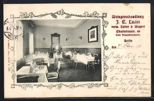 AK Berlin, Restaurant der Weingrosshandlung J. C. Luther, Charlottenstrassse 49