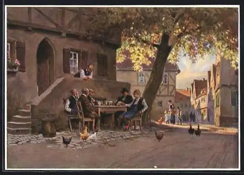 Künstler-AK Paul Hey: Beim Abendschoppen