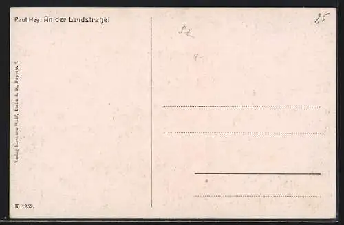 Künstler-AK Paul Hey: An der Landstrasse, Rastende Wanderer und Gänsemagd