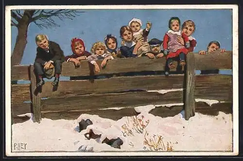 Künstler-AK Paul Hey: Ein guts neus Jahr, Kindergruppe