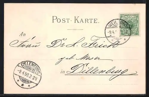 AK Klapperstorch mit Kind auf dem Rücken