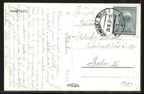 AK Humpolec, Ortsansicht mit Bergpanorama und Burg