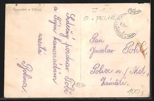 AK Cernovice u Tabora, Strassenpartie mit Geschäften und Turmgebäude