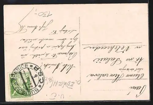 AK Budisov u. Trebice, Teilansicht mit Schloss von einer Anhöhe aus