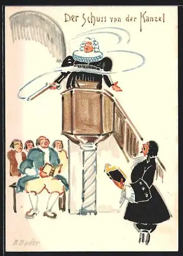 Künstler-AK Zürich, Sechseläuten 1926, Der Schuss von der Kanzel