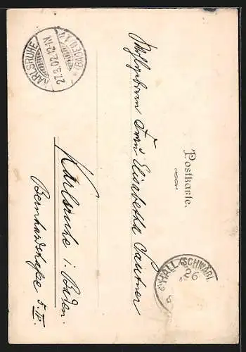 AK Die letzten württembergischen Briefmarken, 1. April 1902, der preussische Adler nimmt die Briefmarken mit, Karikatur