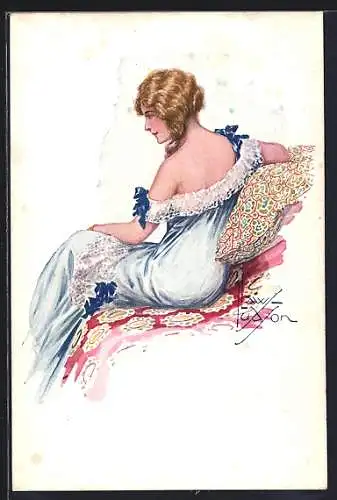Künstler-AK sign. Ludson: hübsches Fräulein im verführerischen Nachtkleid