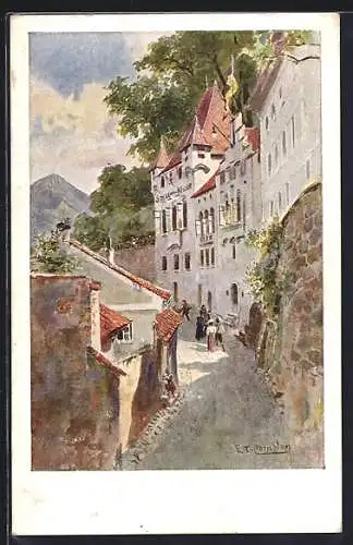 Künstler-AK Edward Theodore Compton: Salzburg, Gassenansicht mit Stieglkeller
