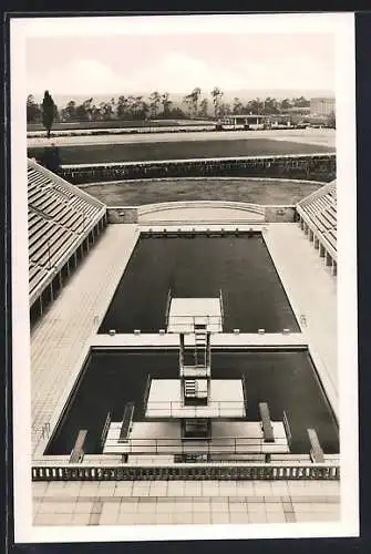 AK Berlin, Reichssportfeld mit Blick von der Deutschen Kampfbahn auf das Schwimmstadion