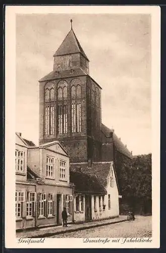 AK Greifswald, Domstrasse mit Jakobikirche