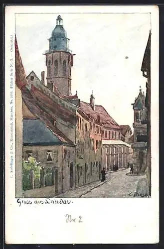 Künstler-AK C.Biese: Landau / Pfalz, Strassenpartie