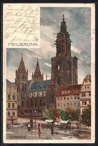 Künstler-AK Karl Mutter: Heilbronn, Marktplatz mit Kilianskirche