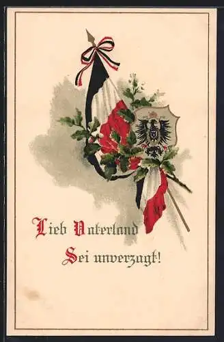AK Lieb Vaterland sei unverzagt!, Fahne mit Eichenzweig und Wappen