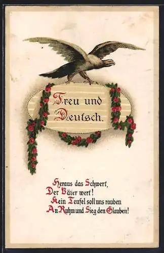 AK Spruch: Heraus das Schwert, Der Vater wert! Kein Teufel soll uns rauben an Ruhm und Sieg den Glauben!
