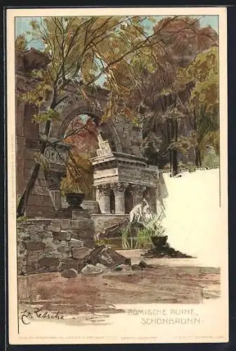 Künstler-AK Wien, Schönbrunn, An der Römischen Ruine