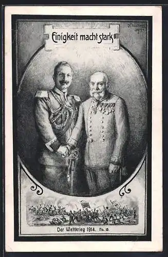AK Kaiser Wilhelm II. von Preussen und Kaiser Franz Josef I. von Österreich, Wetkrieg 1914, Zweibund