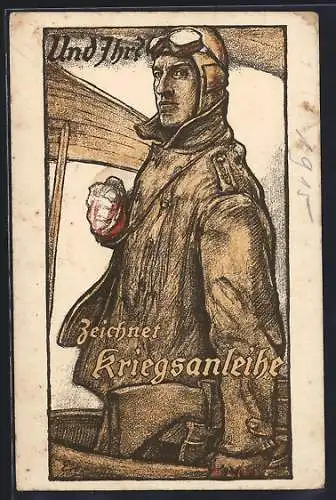 AK Pilot zeichnet Kriegsanleihe, Propaganda 1. Weltkrieg