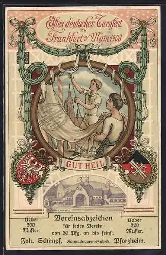 AK Frankfurt am Main, 1. Deutsches Turnfest 1908, Turner hissen Fahne