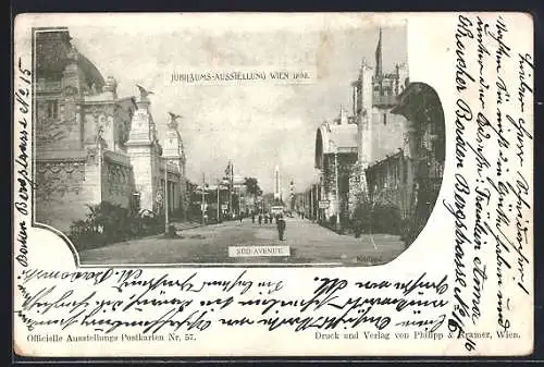 AK Wien, Jubiläums-Ausstellung 1898, Süd-Avenue mit Leuten