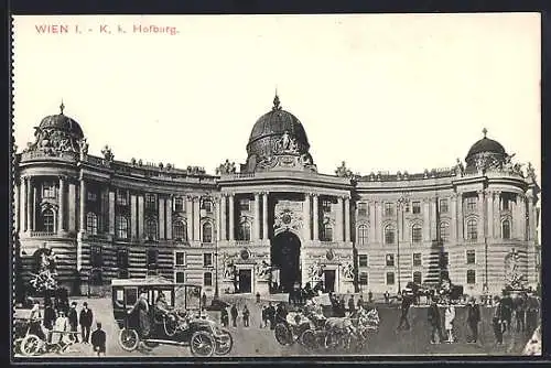 AK Wien, Hofburg, Kutschen vor der Kaiserl. Königl. Hofburg