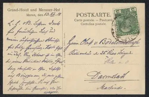 Künstler-AK F.A.C.M. Reisch: Meran, Grand-Hotel und Meraner Hof