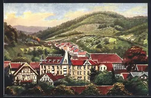 Künstler-AK Lauterberg / Harz, Hotel Langrehr