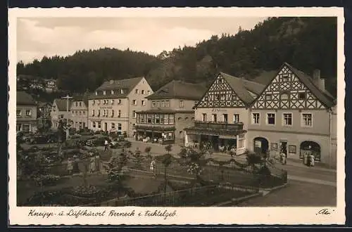 AK Berneck i. Fichtelgeb., Strassenpartie mit Cafe F. W. Münch