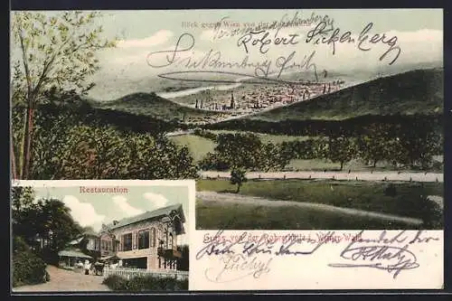 AK Wien, Restauration Rohrerhütte im Wienerwald, Blick gegen Wien