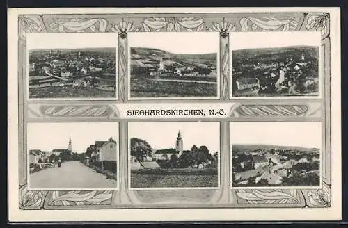 AK Sieghartskirchen /N.-Ö., Ortsansichten im Jugendstil-Passepartout