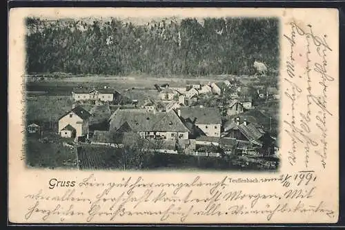 AK Teufenbach, Ortsansicht aus der Vogelschau