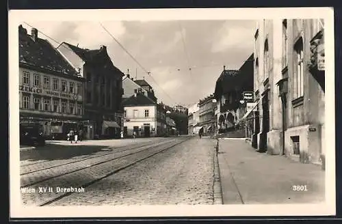 AK Wien, Dornbach, Wäsche-Fabrik und Kunstdruckerei Fritz K. mit Strassenpartie