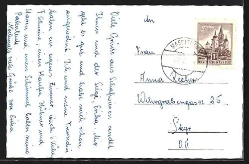 AK Marchtrenk /O. Oe., Pension und Apotheke mit Strassenpartie