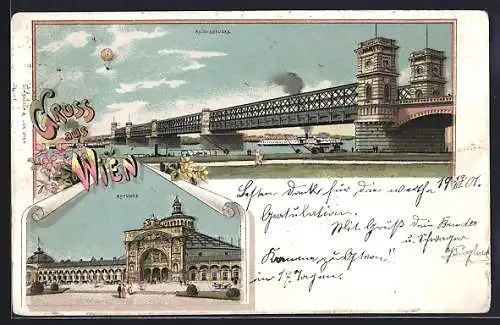 Lithographie Wien, Reichsbrücke und Rotunde