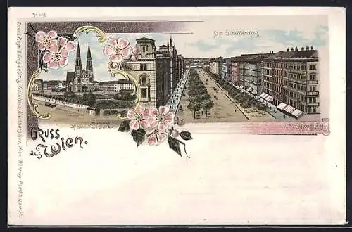 Lithographie Wien, Votivkirche am Maximilianplatz, Schottenring