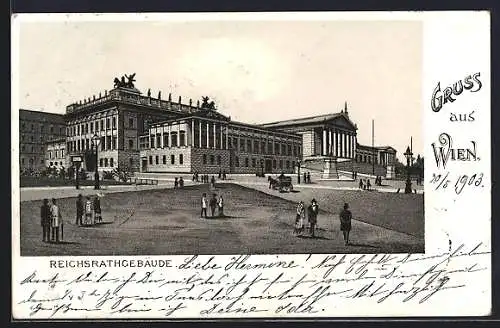 Lithographie Wien, Blick auf das Reichsrathgebäude