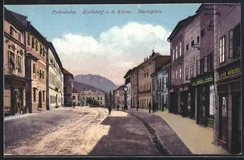 AK Kirchdorf a. d. Krems, Marktplatz mit Geschäften und Passanten