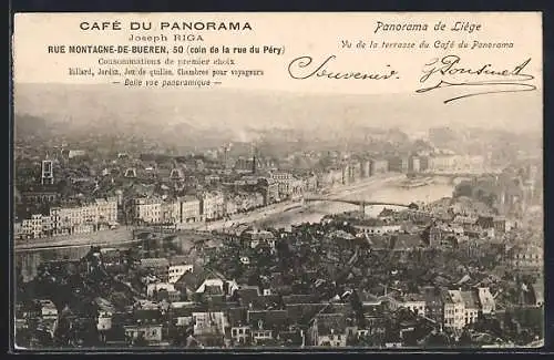 AK Liége, Vue de la terrasse du Café du Panorama, Joseph Riga, Rue Montagne-de-Bueren 50