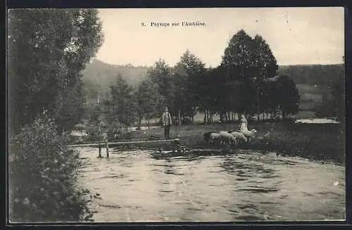 AK Aywaille, Paysage sur l`Amblève