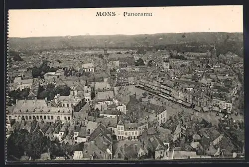 AK Mons, Panorama mit Strassenpartie