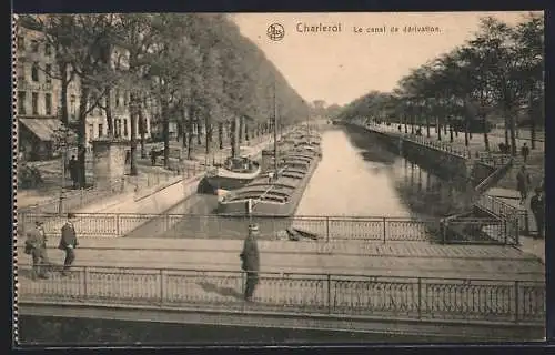 AK Charleroi, Le canal de dérivation, Blick den Kanal hinab von der Brücke aus