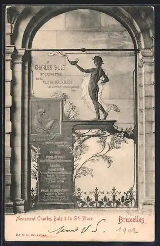 AK Bruxelles, Monument Charles Buls à la Gd. Place