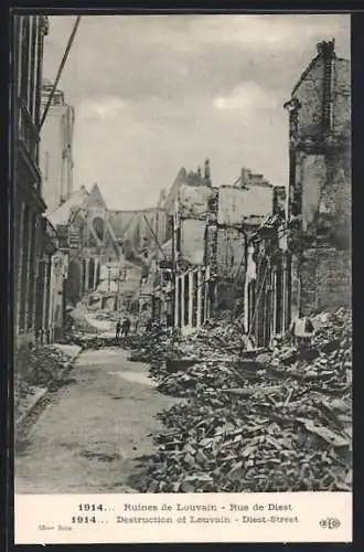 AK Louvain, Ruines, Rue de Diest