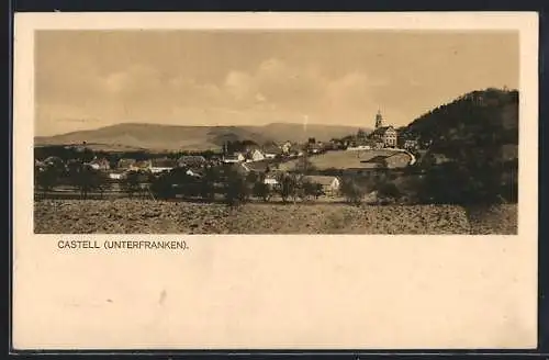 AK Castell i. Ufr., Ortspanorama von einem Acker aus
