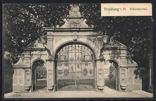 AK Friedberg i. H., Schlossportal mit Bäumen