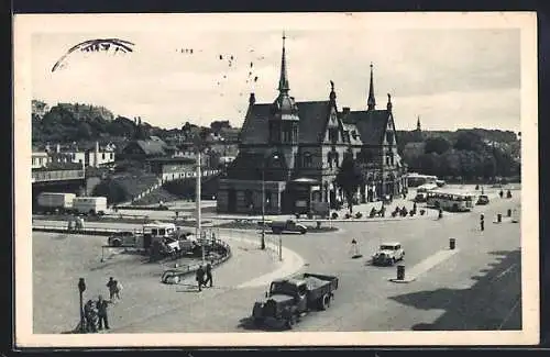 AK Flensburg, Blick zum Zob, Omnibus-Bahnhof