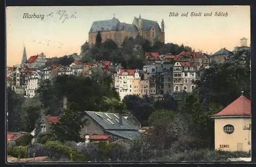 AK Marburg, Blick auf Stadt und Schloss
