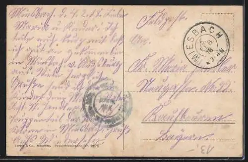 AK Miesbach, Blick auf den Ort vom Wanderweg aus